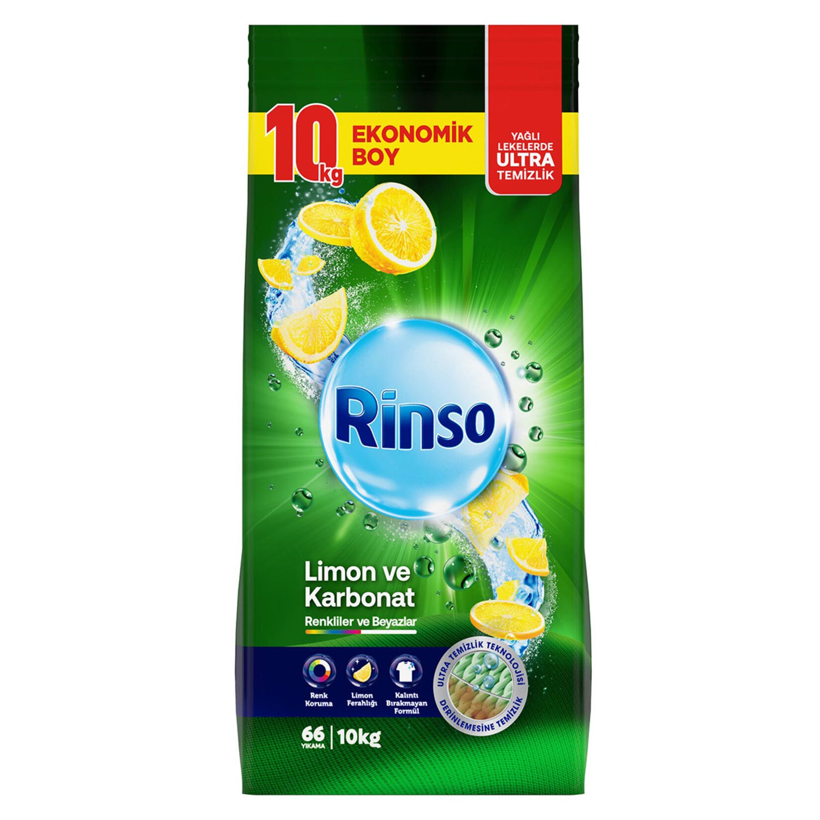Rinso Toz Çamaşır Deterjanı Limon ve Karbonat Renkliler ve Beyazlar İçin Derinlemesine Temizlik 10 KG Rinso