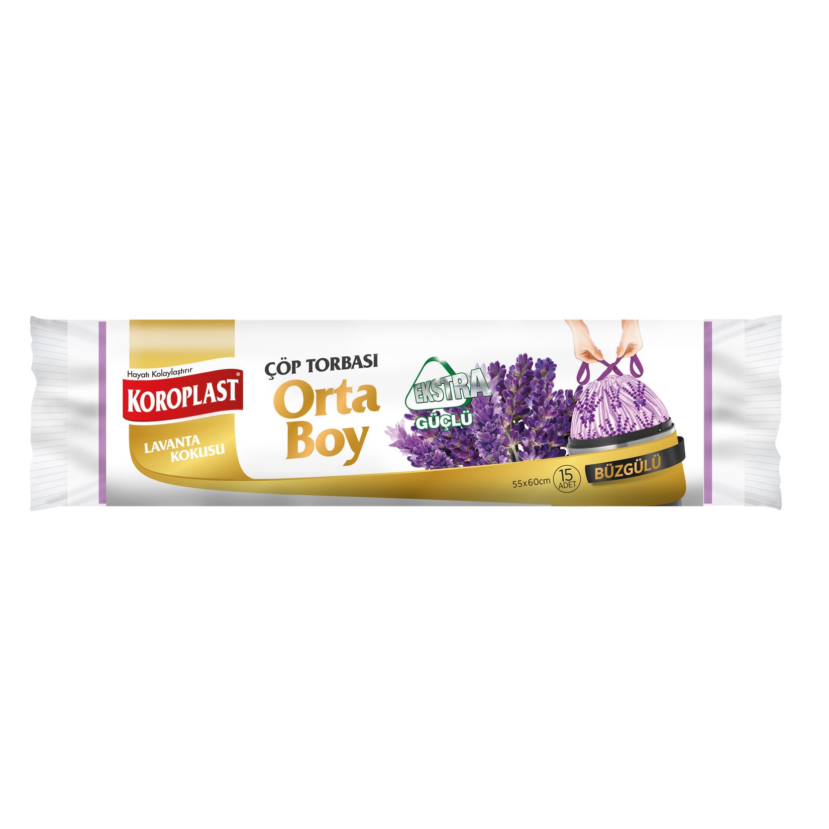 Koroplast Büzgülü Çöp Torbası Lavanta Kokulu Orta 15'li Koroplast