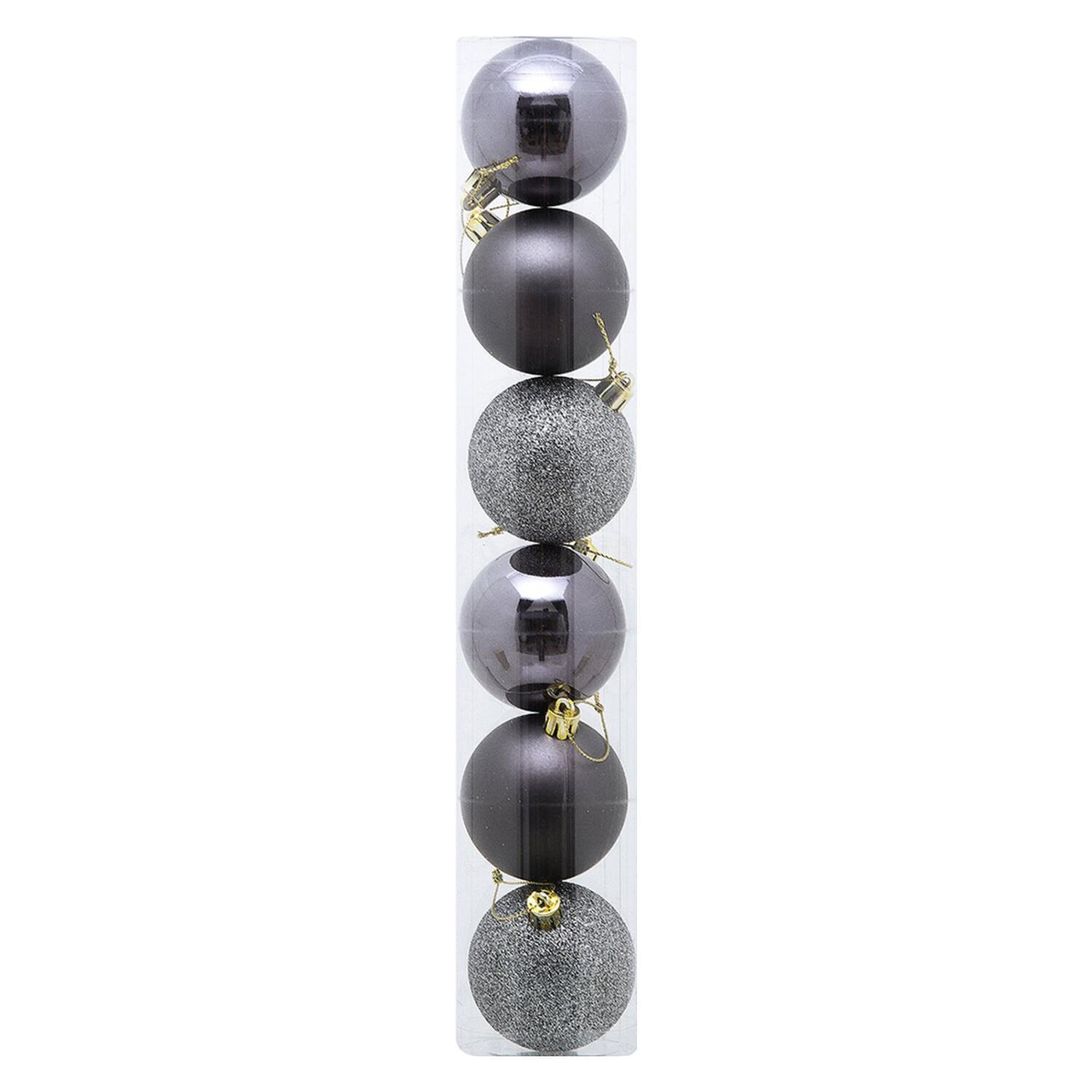 Yılbaşı Ağacı Süsleri 4 cm KOYU GRİ Top Süs 6 lı Paket KOYU GRİ Yeni Yıl Süsleri